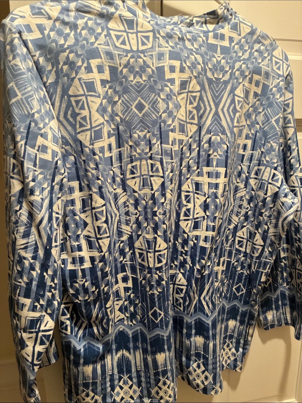 Ruby Rd. Blue & White Geometric V-Neck Studded Tunic - Picture 6 of 7
